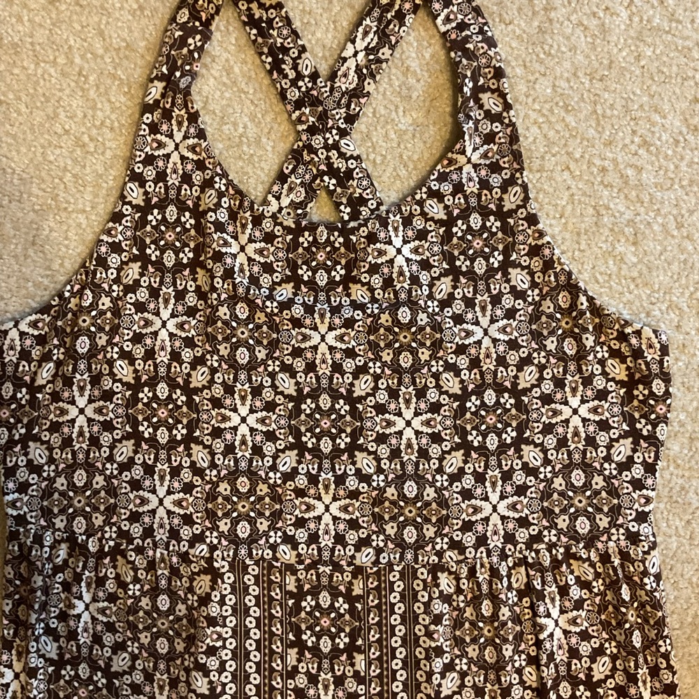 J.Jill Kona Cross Back Knit Floral Mandala Print Maxi Dress Brown Pink White XL - Picture 7 of 12